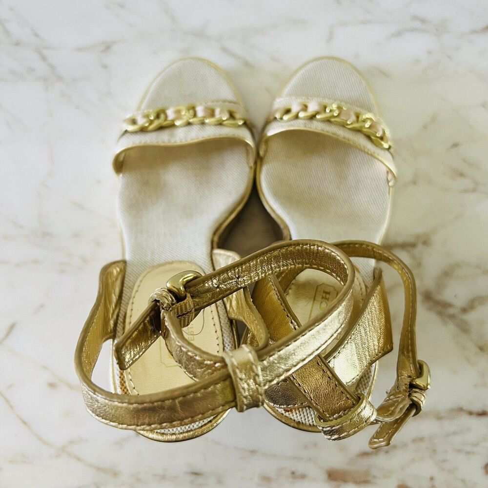 COACH Ellette Gold Beige Cork Wedge Heel Sandals - US 8.5 - Picture 10 of 11